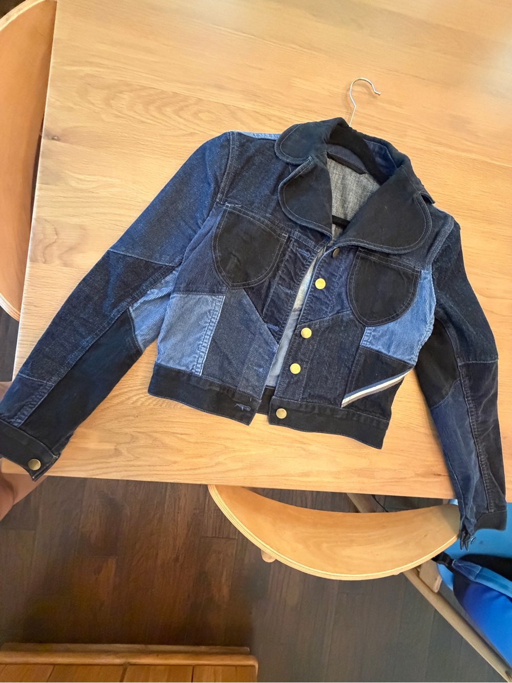 Patchwork Dark Blue Denim and Corduroy Jacket - Women's 70s style